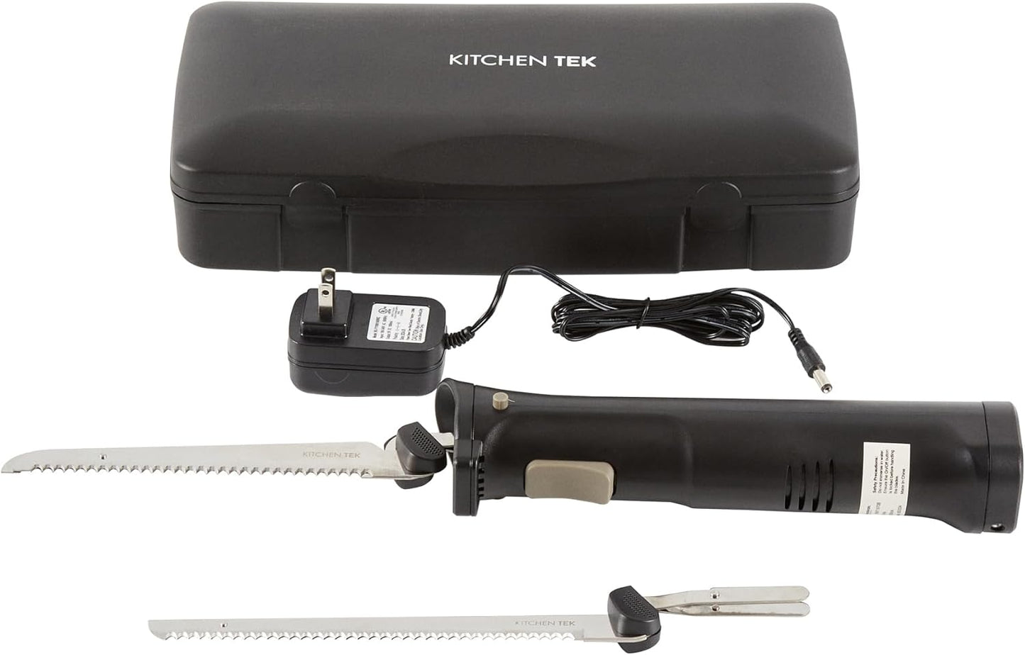 Kitchen Tek Electric Knife Set, 1 Electric Knife With Motorized Handle - Includes 1 Bread and 1 Carving Tool, 1 Case, Black Plastic Food Cutter With Stainless Steel Blades