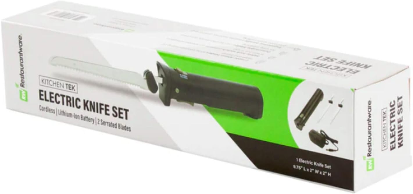 Kitchen Tek Electric Knife Set, 1 Electric Knife With Motorized Handle - Includes 1 Bread and 1 Carving Tool, 1 Case, Black Plastic Food Cutter With Stainless Steel Blades