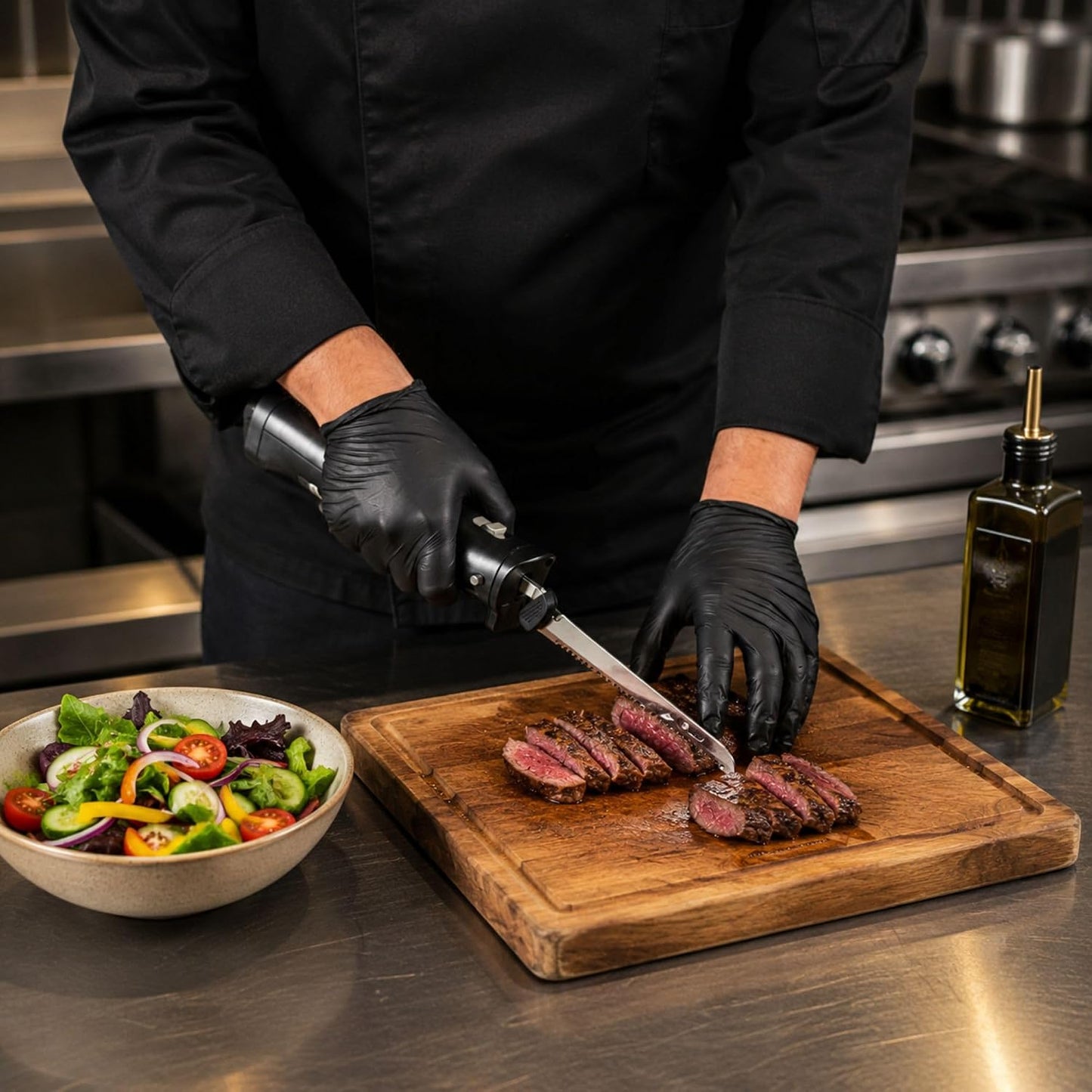 Kitchen Tek Electric Knife Set, 1 Electric Knife With Motorized Handle - Includes 1 Bread and 1 Carving Tool, 1 Case, Black Plastic Food Cutter With Stainless Steel Blades