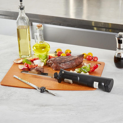Kitchen Tek Electric Knife Set, 1 Electric Knife With Motorized Handle - Includes 1 Bread and 1 Carving Tool, 1 Case, Black Plastic Food Cutter With Stainless Steel Blades