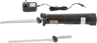 Kitchen Tek Electric Knife Set, 1 Electric Knife With Motorized Handle - Includes 1 Bread and 1 Carving Tool, 1 Case, Black Plastic Food Cutter With Stainless Steel Blades