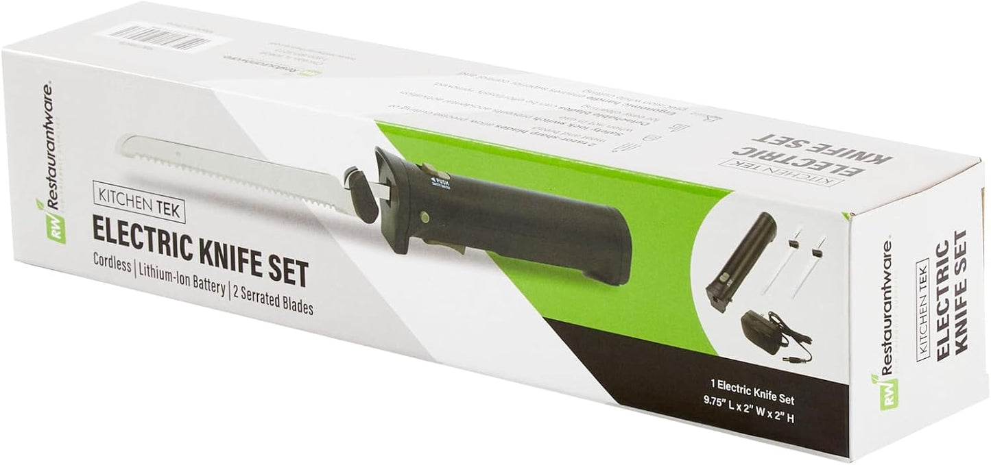 Kitchen Tek Electric Knife Set, 1 Electric Knife With Motorized Handle - Includes 1 Bread and 1 Carving Tool, 1 Case, Black Plastic Food Cutter With Stainless Steel Blades