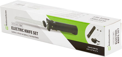 Kitchen Tek Electric Knife Set, 1 Electric Knife With Motorized Handle - Includes 1 Bread and 1 Carving Tool, 1 Case, Black Plastic Food Cutter With Stainless Steel Blades