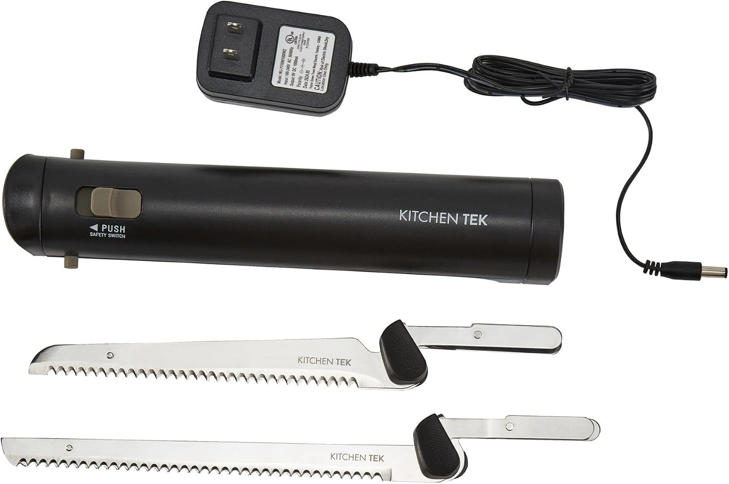 Kitchen Tek Electric Knife Set, 1 Electric Knife With Motorized Handle - Includes 1 Bread and 1 Carving Tool, 1 Case, Black Plastic Food Cutter With Stainless Steel Blades