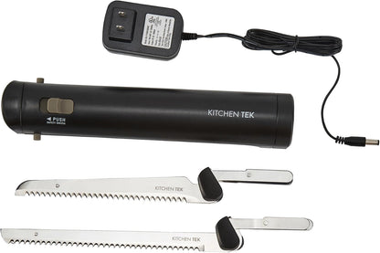 Kitchen Tek Electric Knife Set, 1 Electric Knife With Motorized Handle - Includes 1 Bread and 1 Carving Tool, 1 Case, Black Plastic Food Cutter With Stainless Steel Blades