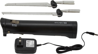 Kitchen Tek Electric Knife Set, 1 Electric Knife With Motorized Handle - Includes 1 Bread and 1 Carving Tool, 1 Case, Black Plastic Food Cutter With Stainless Steel Blades