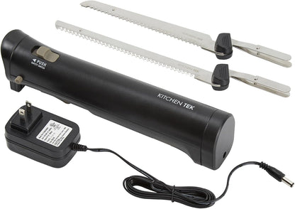Kitchen Tek Electric Knife Set, 1 Electric Knife With Motorized Handle - Includes 1 Bread and 1 Carving Tool, 1 Case, Black Plastic Food Cutter With Stainless Steel Blades
