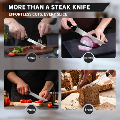 Upgraded Steak Knives Set of 8, Uncoated Stainless Steel Serrated Steak Knife Set, 4.5 Inch Steak Knife with Ergonomic Handle and Sharp Blades, Dishwasher Safe Dinner Knives for Kitchen, Restaurant