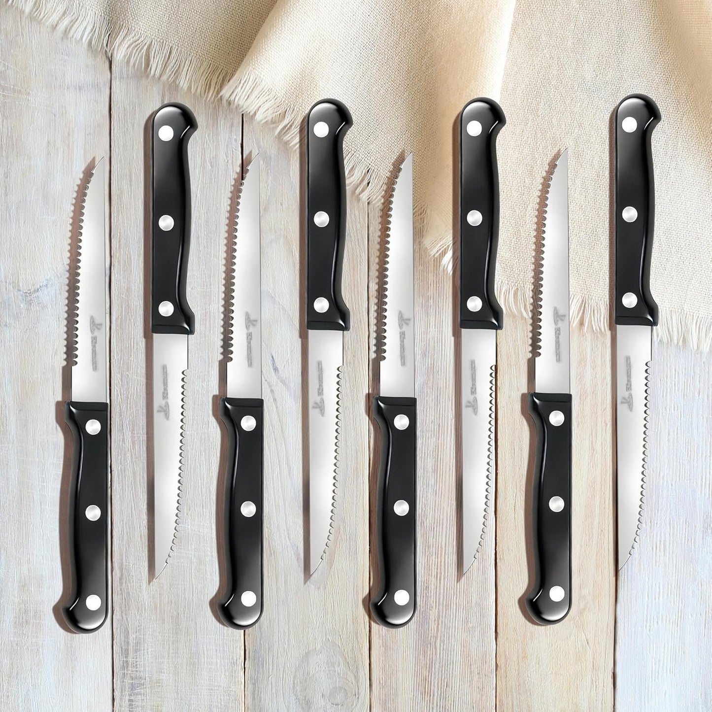 Upgraded Steak Knives Set of 8, Uncoated Stainless Steel Serrated Steak Knife Set, 4.5 Inch Steak Knife with Ergonomic Handle and Sharp Blades, Dishwasher Safe Dinner Knives for Kitchen, Restaurant
