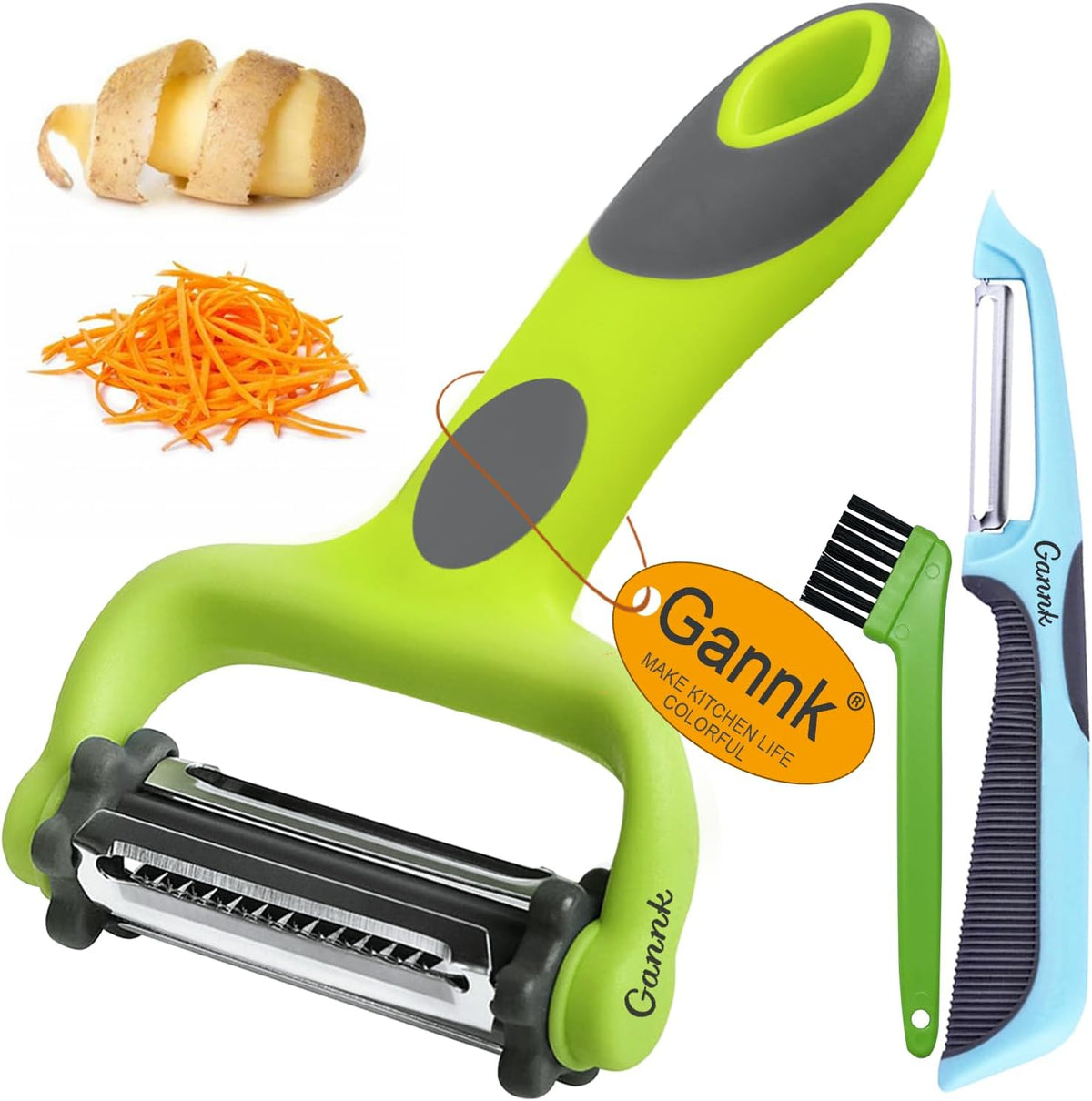 Potato Apple Vegetable Peelers for Kitchen, I and Y Peelers for Fruit Veggie Potatoes Carrot Cucumber, 3 in 1 Blade Spin Design With Julienne Multifunctional