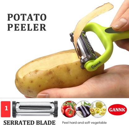 Potato Apple Vegetable Peelers for Kitchen, I and Y Peelers for Fruit Veggie Potatoes Carrot Cucumber, 3 in 1 Blade Spin Design With Julienne Multifunctional
