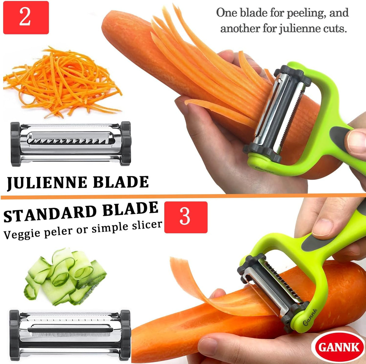 Potato Apple Vegetable Peelers for Kitchen, I and Y Peelers for Fruit Veggie Potatoes Carrot Cucumber, 3 in 1 Blade Spin Design With Julienne Multifunctional