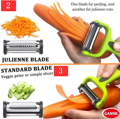 Potato Apple Vegetable Peelers for Kitchen, I and Y Peelers for Fruit Veggie Potatoes Carrot Cucumber, 3 in 1 Blade Spin Design With Julienne Multifunctional