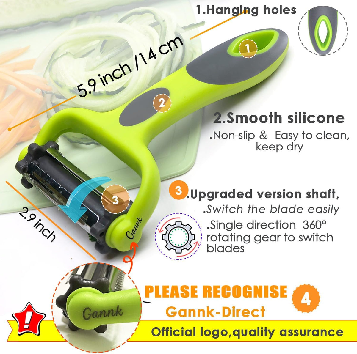 Potato Apple Vegetable Peelers for Kitchen, I and Y Peelers for Fruit Veggie Potatoes Carrot Cucumber, 3 in 1 Blade Spin Design With Julienne Multifunctional