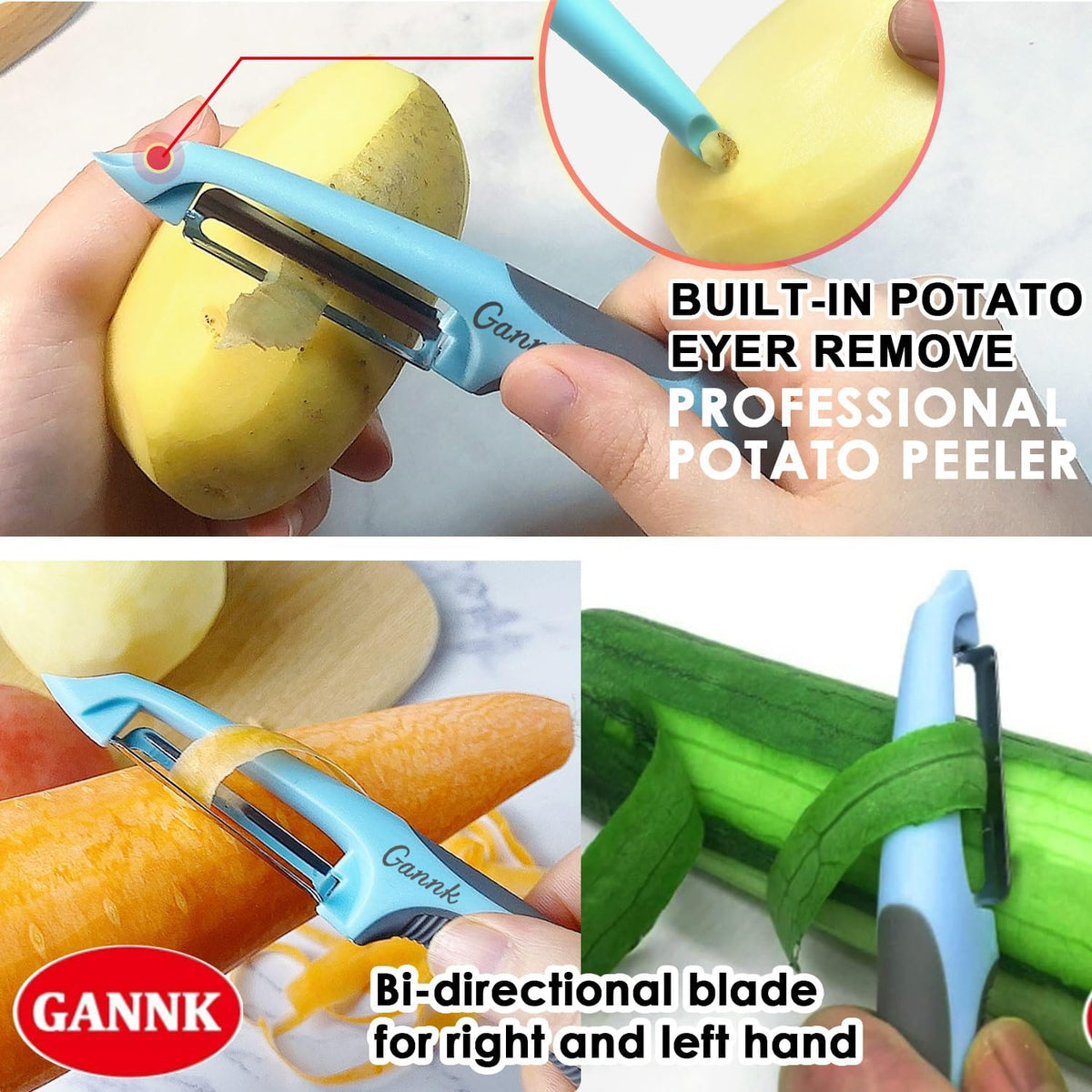 Potato Apple Vegetable Peelers for Kitchen, I and Y Peelers for Fruit Veggie Potatoes Carrot Cucumber, 3 in 1 Blade Spin Design With Julienne Multifunctional