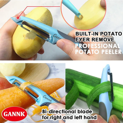 Potato Apple Vegetable Peelers for Kitchen, I and Y Peelers for Fruit Veggie Potatoes Carrot Cucumber, 3 in 1 Blade Spin Design With Julienne Multifunctional