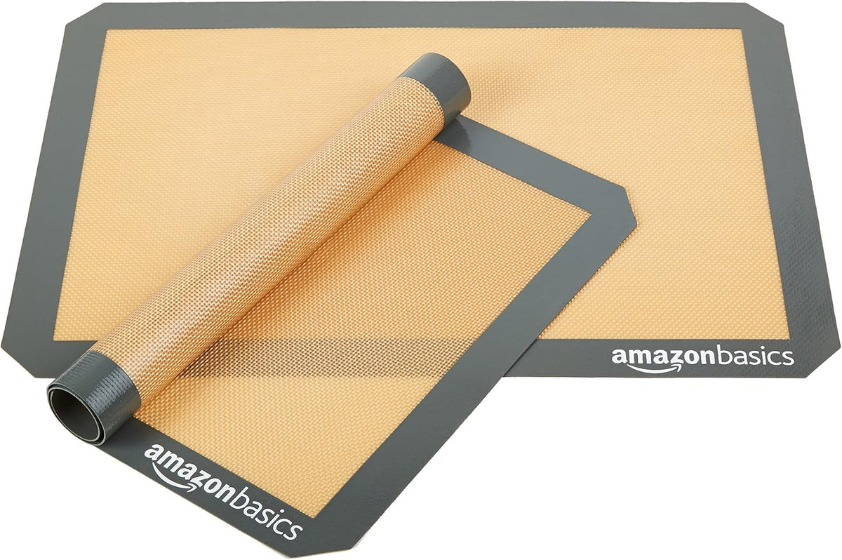 Silicone Rectangular Baking Mat, Non-Stick, Reusable, Dishwasher Safe, Food Safe, Heat Resistant, 16.5" x 11.6", Beige/Gray, 2-Pack