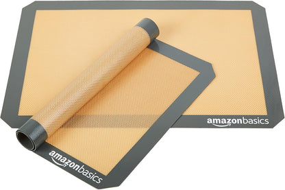 Silicone Rectangular Baking Mat, Non-Stick, Reusable, Dishwasher Safe, Food Safe, Heat Resistant, 16.5" x 11.6", Beige/Gray, 2-Pack