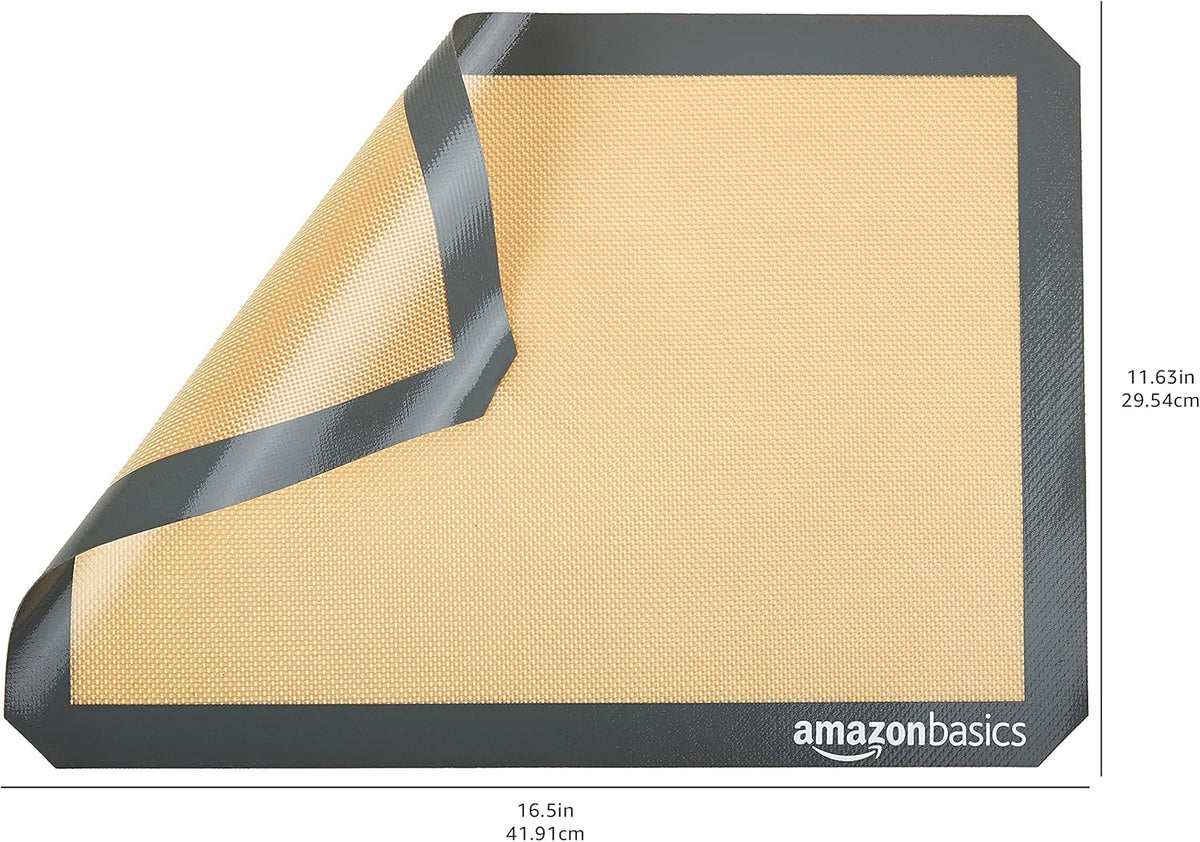 Silicone Rectangular Baking Mat, Non-Stick, Reusable, Dishwasher Safe, Food Safe, Heat Resistant, 16.5" x 11.6", Beige/Gray, 2-Pack
