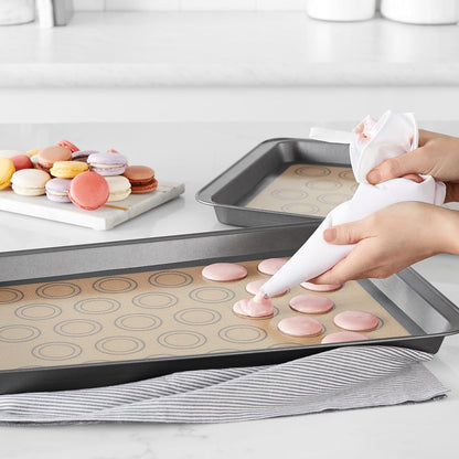 Silicone Rectangular Baking Mat, Non-Stick, Reusable, Dishwasher Safe, Food Safe, Heat Resistant, 16.5" x 11.6", Beige/Gray, 2-Pack