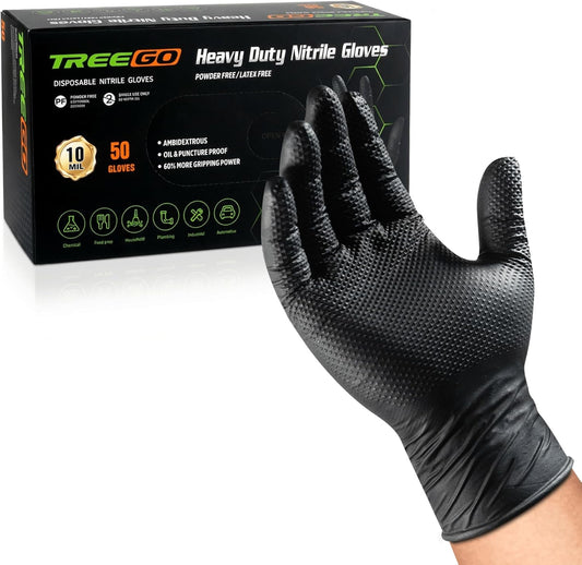 10 Mil Heavy Duty Black Nitrile Mechanic Gloves, 50 Count M | Diamond Grip, Latex & Powder Free for DIY Repairs, Home Garage, Motorcycle Maintenance & Everyday Projects