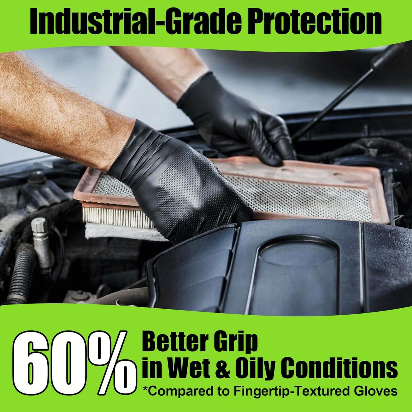 10 Mil Heavy Duty Black Nitrile Mechanic Gloves, 50 Count M | Diamond Grip, Latex & Powder Free for DIY Repairs, Home Garage, Motorcycle Maintenance & Everyday Projects