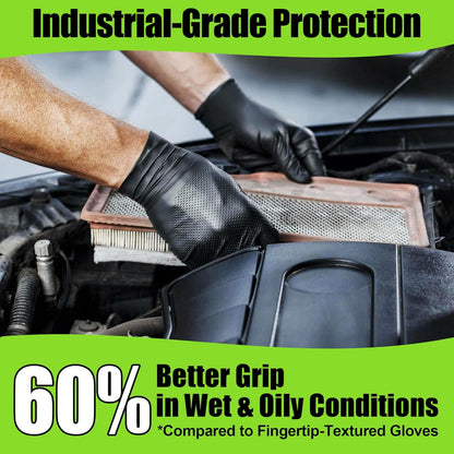 10 Mil Heavy Duty Black Nitrile Mechanic Gloves, 50 Count M | Diamond Grip, Latex & Powder Free for DIY Repairs, Home Garage, Motorcycle Maintenance & Everyday Projects