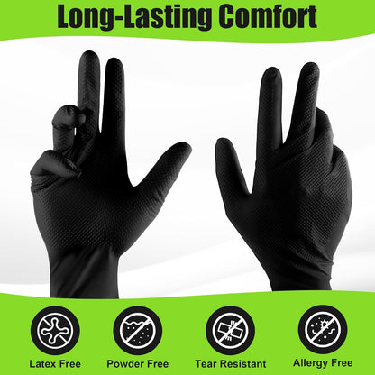 10 Mil Heavy Duty Black Nitrile Mechanic Gloves, 50 Count M | Diamond Grip, Latex & Powder Free for DIY Repairs, Home Garage, Motorcycle Maintenance & Everyday Projects
