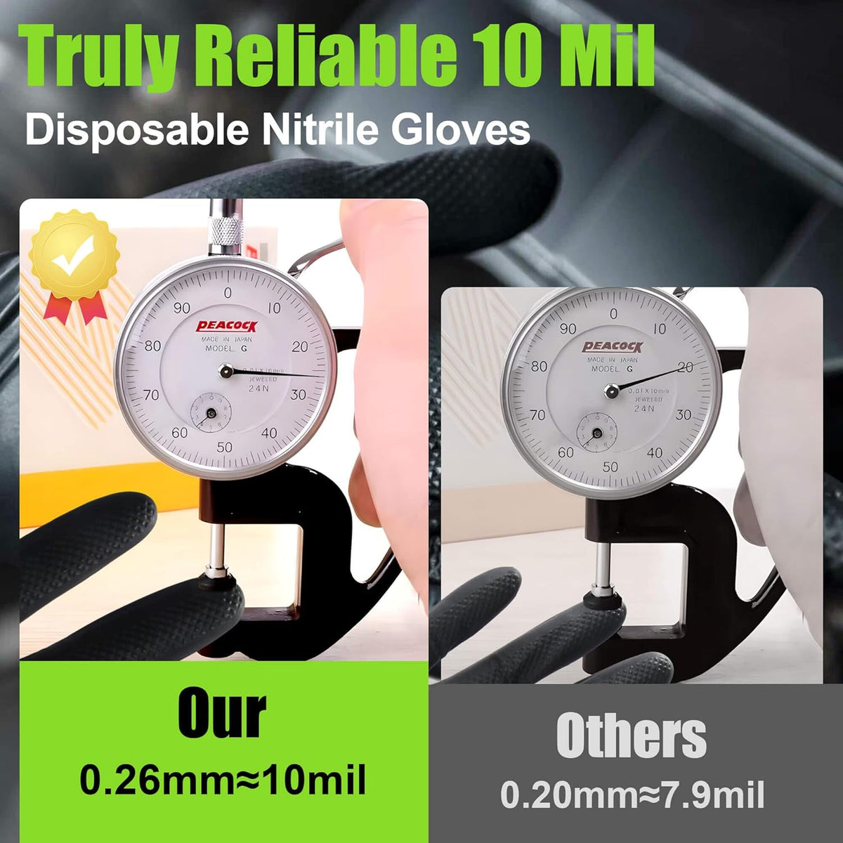 10 Mil Heavy Duty Black Nitrile Mechanic Gloves, 50 Count M | Diamond Grip, Latex & Powder Free for DIY Repairs, Home Garage, Motorcycle Maintenance & Everyday Projects