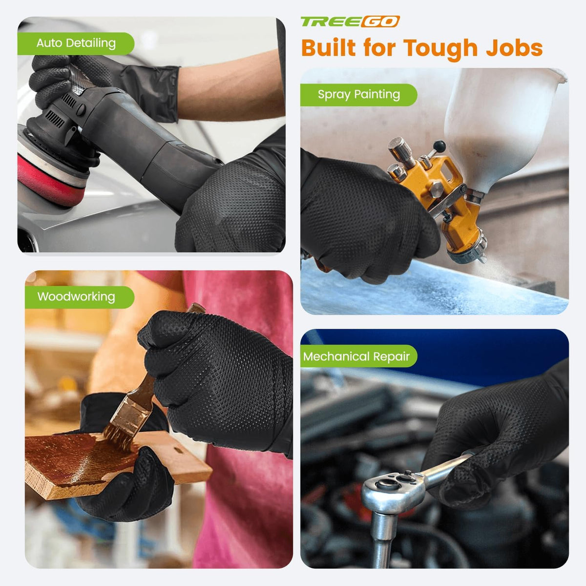 10 Mil Heavy Duty Black Nitrile Mechanic Gloves, 50 Count M | Diamond Grip, Latex & Powder Free for DIY Repairs, Home Garage, Motorcycle Maintenance & Everyday Projects