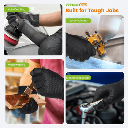 10 Mil Heavy Duty Black Nitrile Mechanic Gloves, 50 Count M | Diamond Grip, Latex & Powder Free for DIY Repairs, Home Garage, Motorcycle Maintenance & Everyday Projects