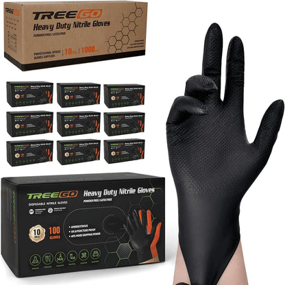 10 Mil Heavy Duty Black Nitrile Mechanic Gloves, 50 Count M | Diamond Grip, Latex & Powder Free for DIY Repairs, Home Garage, Motorcycle Maintenance & Everyday Projects