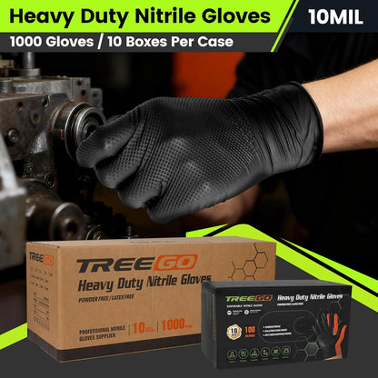 10 Mil Heavy Duty Black Nitrile Mechanic Gloves, 50 Count M | Diamond Grip, Latex & Powder Free for DIY Repairs, Home Garage, Motorcycle Maintenance & Everyday Projects
