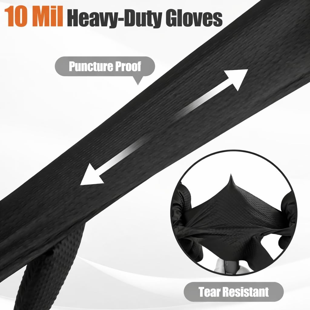 10 Mil Heavy Duty Black Nitrile Mechanic Gloves, 50 Count M | Diamond Grip, Latex & Powder Free for DIY Repairs, Home Garage, Motorcycle Maintenance & Everyday Projects