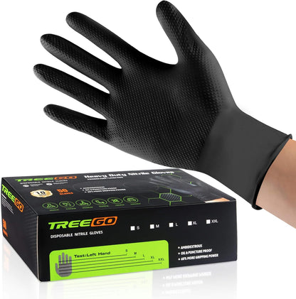 10 Mil Heavy Duty Black Nitrile Mechanic Gloves, 50 Count M | Diamond Grip, Latex & Powder Free for DIY Repairs, Home Garage, Motorcycle Maintenance & Everyday Projects