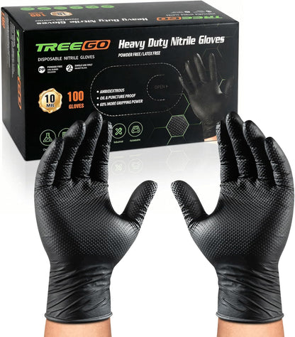 10 Mil Heavy Duty Black Nitrile Mechanic Gloves, 50 Count M | Diamond Grip, Latex & Powder Free for DIY Repairs, Home Garage, Motorcycle Maintenance & Everyday Projects