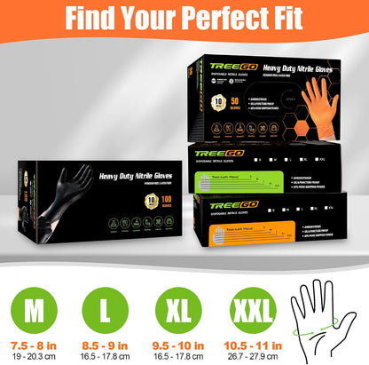 10 Mil Heavy Duty Black Nitrile Mechanic Gloves, 50 Count M | Diamond Grip, Latex & Powder Free for DIY Repairs, Home Garage, Motorcycle Maintenance & Everyday Projects