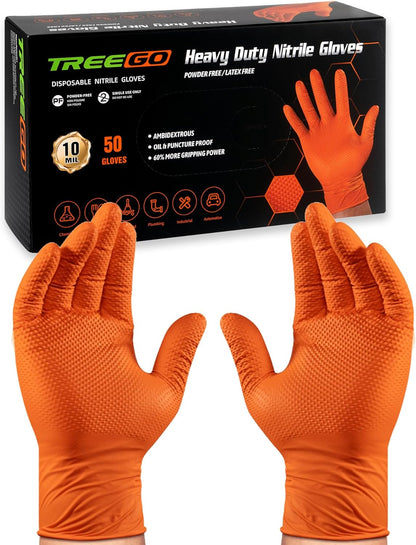 10 Mil Heavy Duty Black Nitrile Mechanic Gloves, 50 Count M | Diamond Grip, Latex & Powder Free for DIY Repairs, Home Garage, Motorcycle Maintenance & Everyday Projects