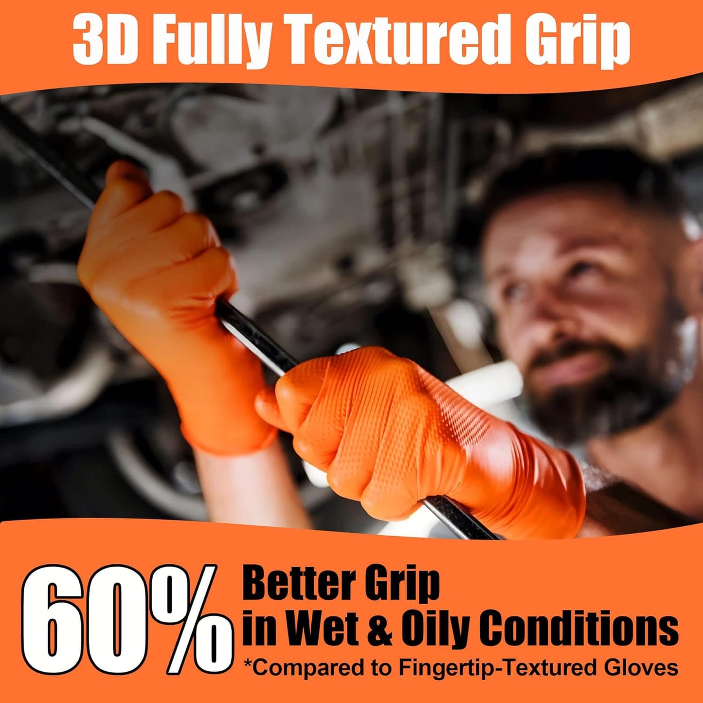 10 Mil Heavy Duty Black Nitrile Mechanic Gloves, 50 Count M | Diamond Grip, Latex & Powder Free for DIY Repairs, Home Garage, Motorcycle Maintenance & Everyday Projects