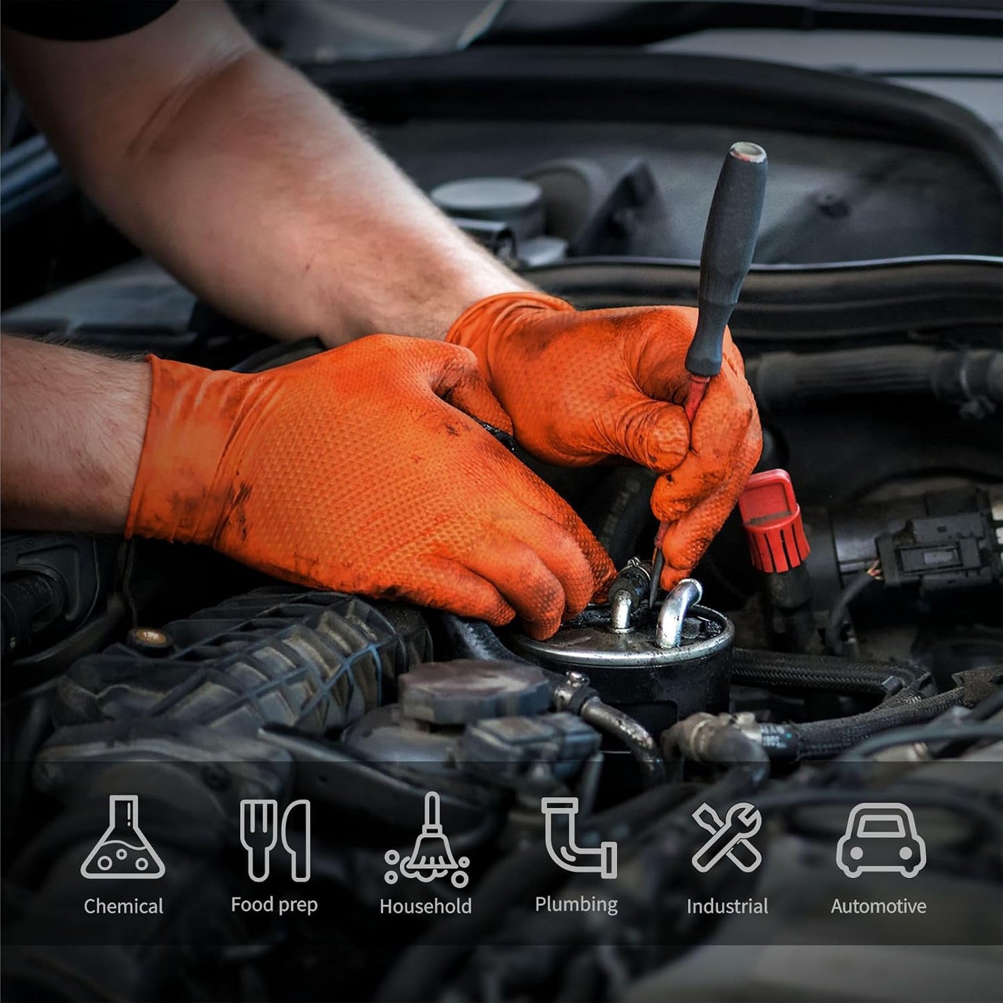 10 Mil Heavy Duty Black Nitrile Mechanic Gloves, 50 Count M | Diamond Grip, Latex & Powder Free for DIY Repairs, Home Garage, Motorcycle Maintenance & Everyday Projects