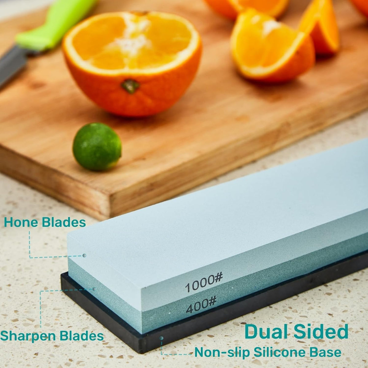 Knife Sharpening Stone with Non-slip Rubber Base, 400/1000 Grit Premium Whetstone, Double-Sided Knife Sharpener for Kitchen, Waterstone for Honing Blades Manually