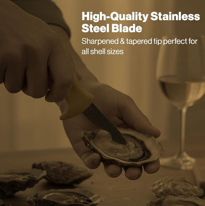 Shucker Paddy Malpeque Oyster Shucking Knife – Ergonomic Dual Axis Oyster Shucker Tool with 2" / 5 CM Stainless Steel Blade - Perfect for kitchen Collections – Non-Slip Handle, Yellow