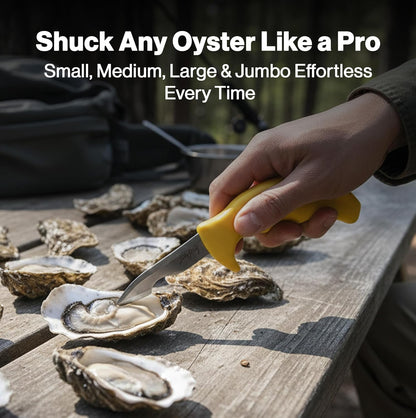 Shucker Paddy Malpeque Oyster Shucking Knife – Ergonomic Dual Axis Oyster Shucker Tool with 2" / 5 CM Stainless Steel Blade - Perfect for kitchen Collections – Non-Slip Handle, Yellow