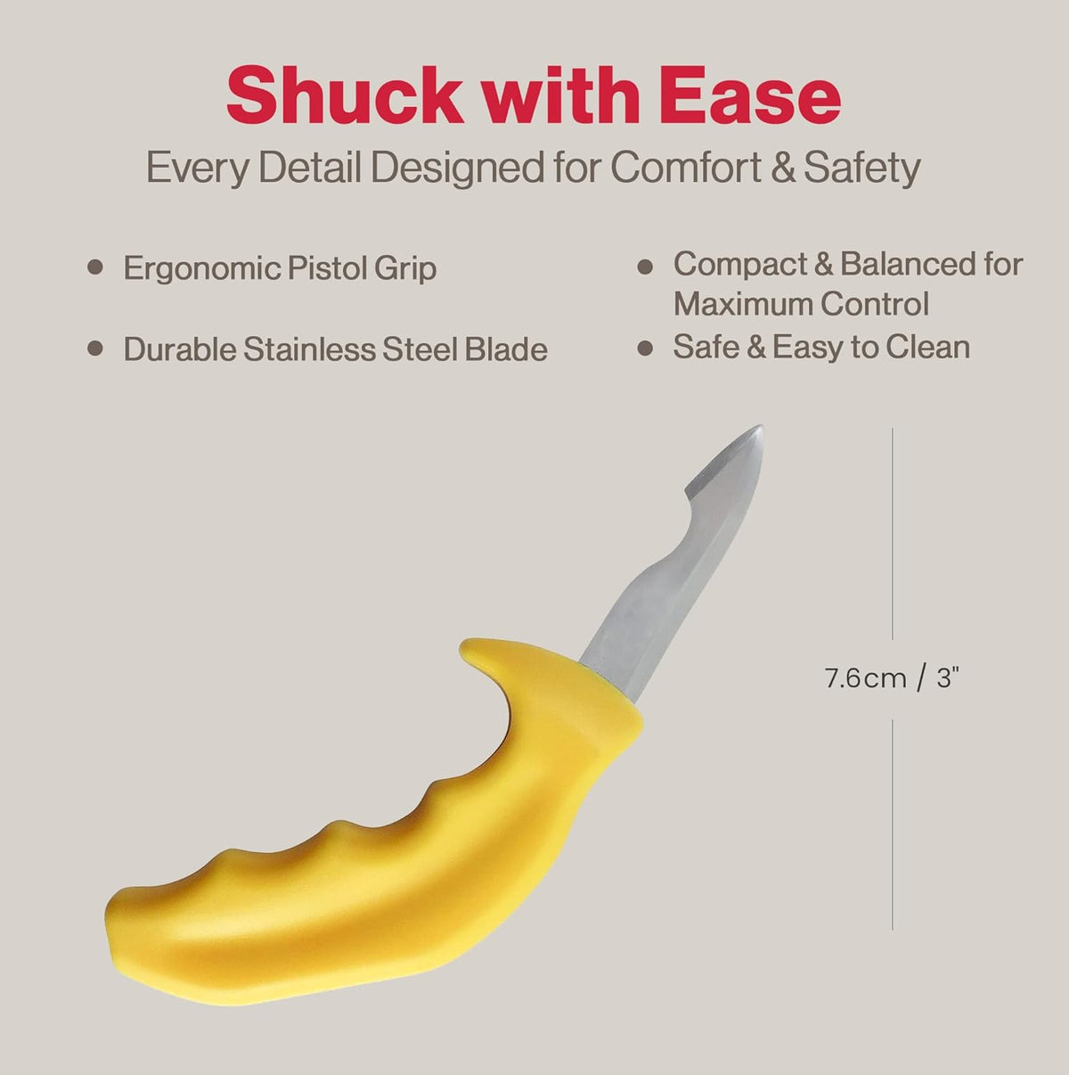 Shucker Paddy Malpeque Oyster Shucking Knife – Ergonomic Dual Axis Oyster Shucker Tool with 2" / 5 CM Stainless Steel Blade - Perfect for kitchen Collections – Non-Slip Handle, Yellow