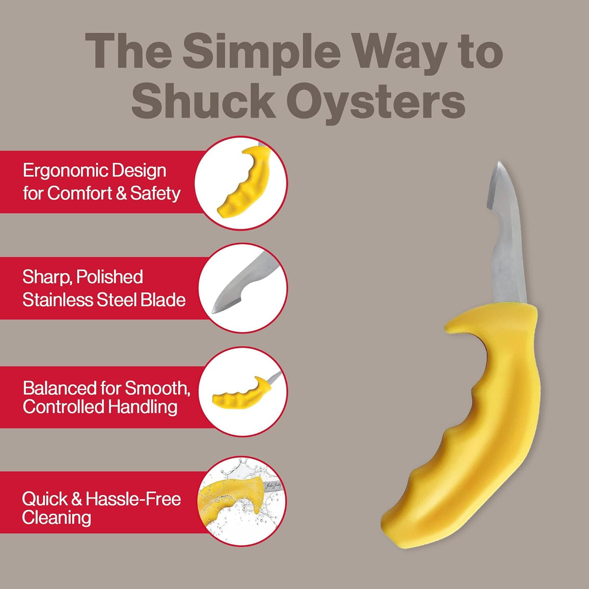 Shucker Paddy Malpeque Oyster Shucking Knife – Ergonomic Dual Axis Oyster Shucker Tool with 2" / 5 CM Stainless Steel Blade - Perfect for kitchen Collections – Non-Slip Handle, Yellow