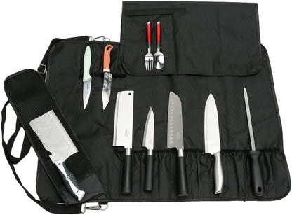 Knife Roll,Chef Knife Roll Bag With 17 Slots Can Holds13 Knives,1 Meat Cleaver, And 3 Utensil Pockets,Durable Knife Bag With Handle,Shoulder Strap & Zippered Mesh Pocket Holder