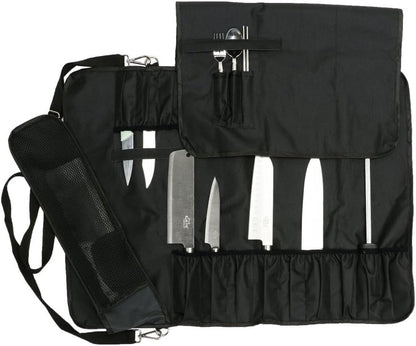 Knife Roll,Chef Knife Roll Bag With 17 Slots Can Holds13 Knives,1 Meat Cleaver, And 3 Utensil Pockets,Durable Knife Bag With Handle,Shoulder Strap & Zippered Mesh Pocket Holder