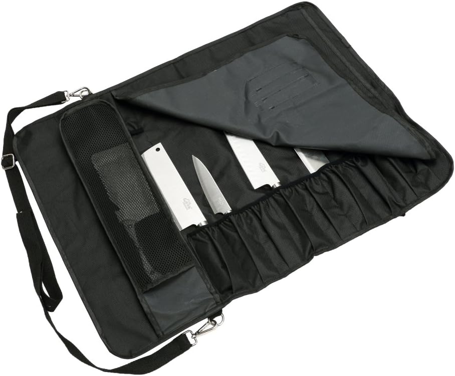 Knife Roll,Chef Knife Roll Bag With 17 Slots Can Holds13 Knives,1 Meat Cleaver, And 3 Utensil Pockets,Durable Knife Bag With Handle,Shoulder Strap & Zippered Mesh Pocket Holder