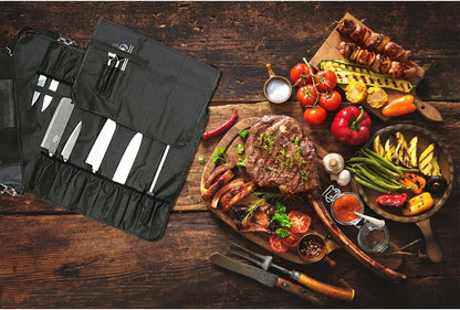 Knife Roll,Chef Knife Roll Bag With 17 Slots Can Holds13 Knives,1 Meat Cleaver, And 3 Utensil Pockets,Durable Knife Bag With Handle,Shoulder Strap & Zippered Mesh Pocket Holder