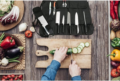 Knife Roll,Chef Knife Roll Bag With 17 Slots Can Holds13 Knives,1 Meat Cleaver, And 3 Utensil Pockets,Durable Knife Bag With Handle,Shoulder Strap & Zippered Mesh Pocket Holder